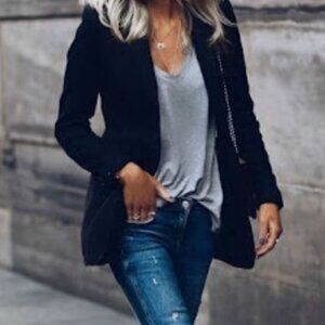 VTG‎ Field Manor Wool Cashmere Blend Blazer Sz 6 Black #149P